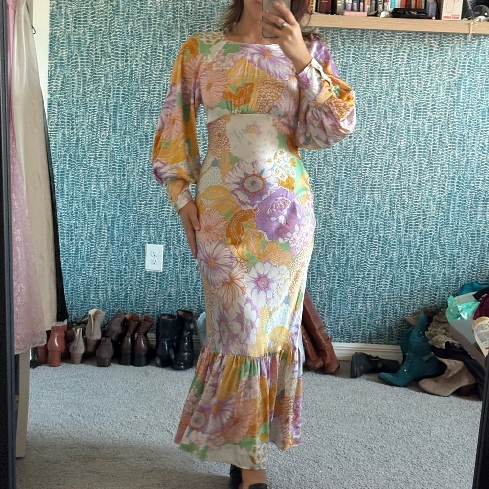 ASOS Colorful Floral Long Puff Sleeve Maxi Dress - Picture 2 of 4
